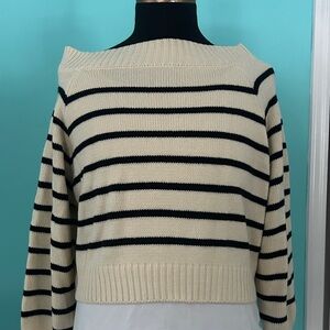 WeWoreWhat Off-the-Shoulder Cream and Black Sweater, small